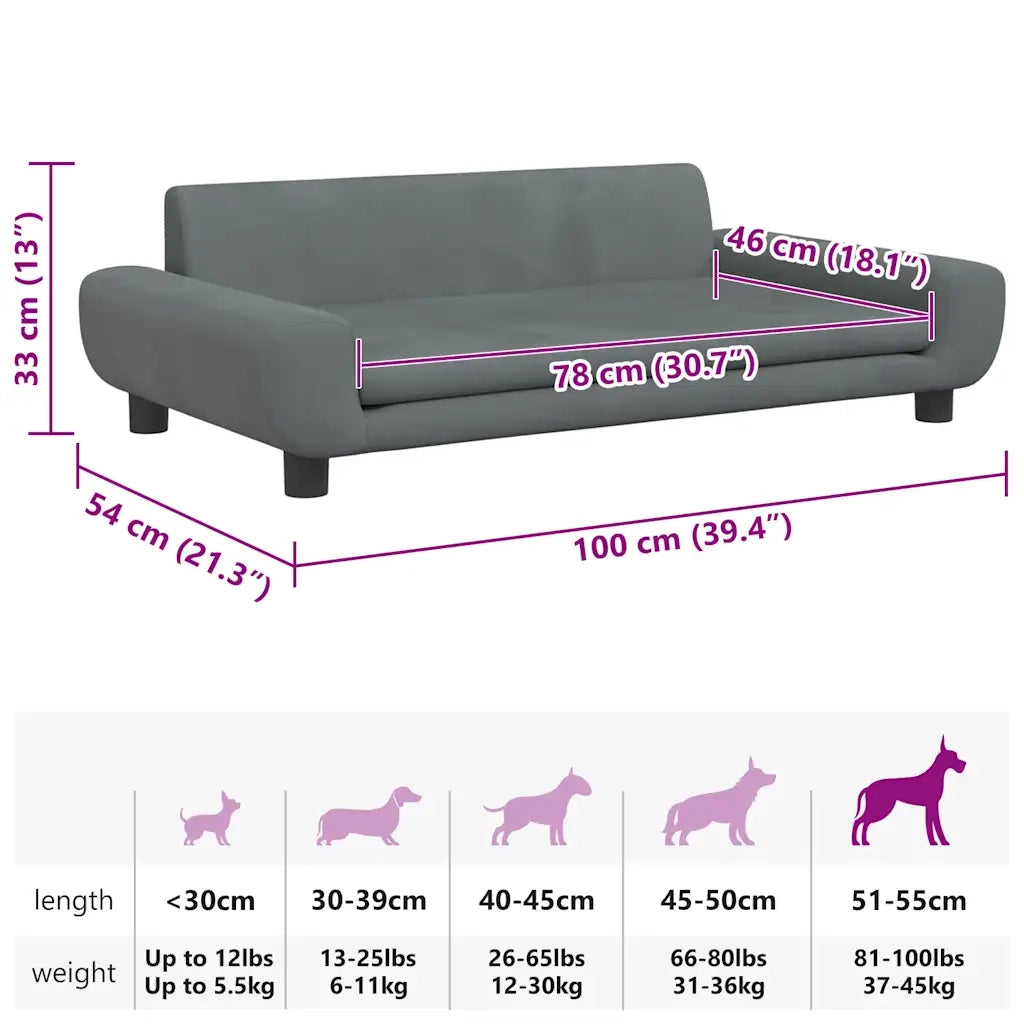 Lettino per Cani Grigio Scuro 100x54x33 cm in Velluto 171983