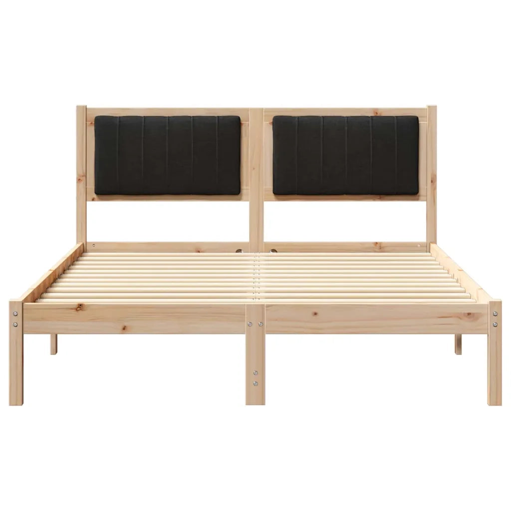 Letto matrimoniale | Letto per adulti | Letto con Testiera Rivestita Nero 135 x 190 cm Pino massello