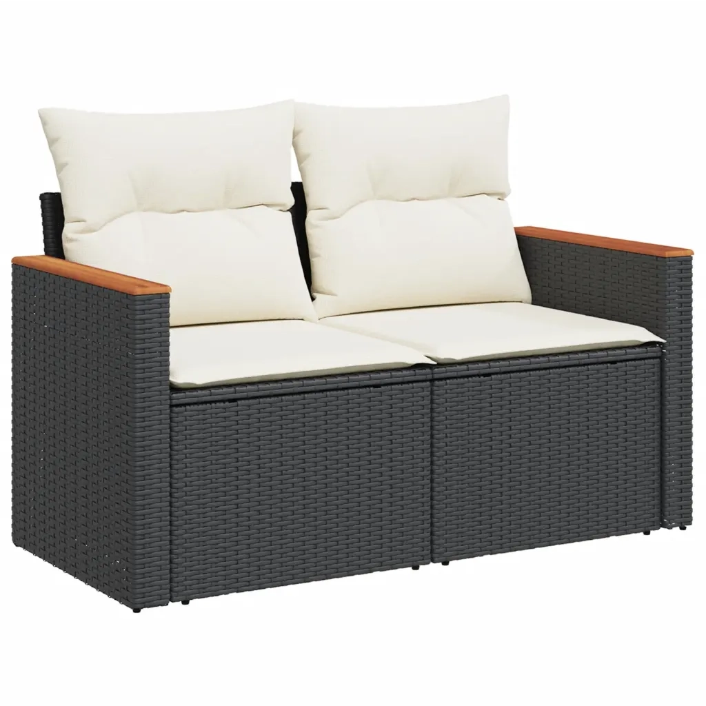Set Divani da Giardino 10pz con Cuscini in Polyrattan Nero 3226315