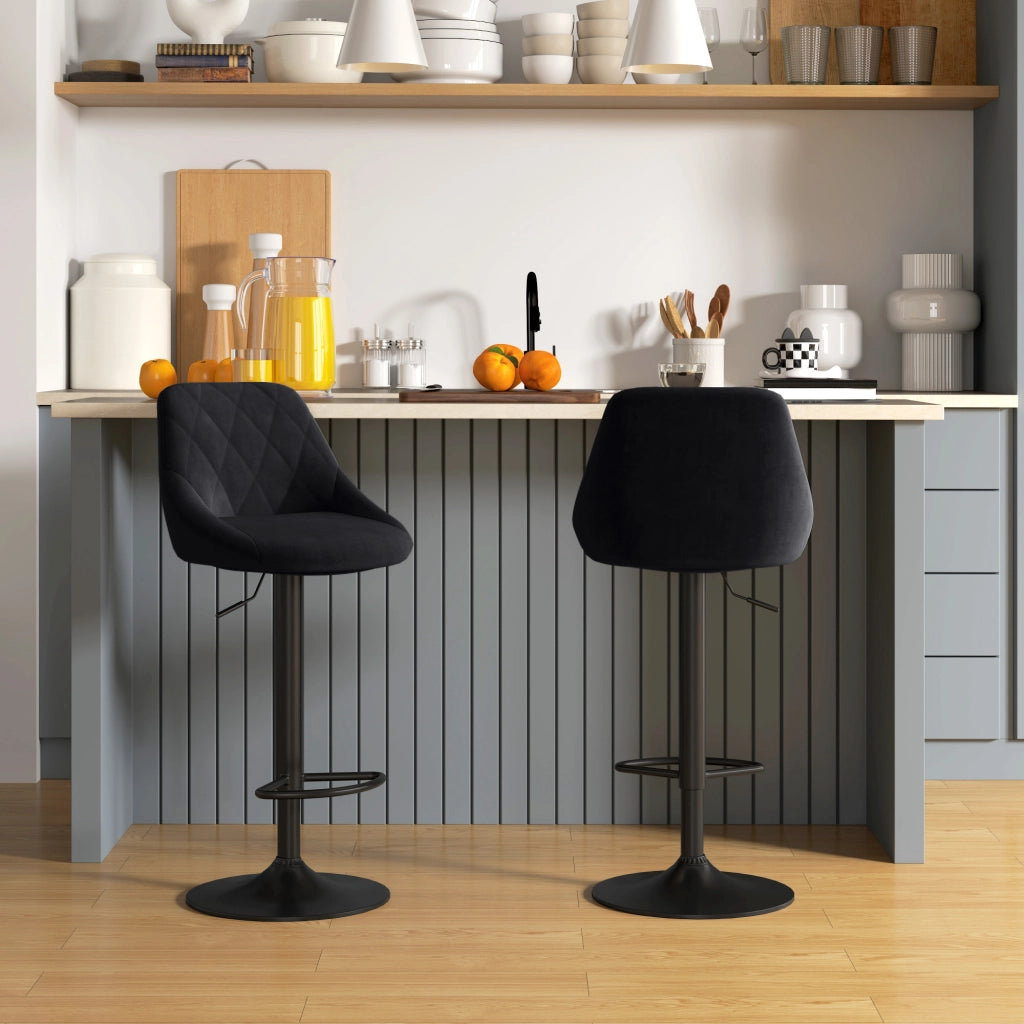 Set di 2 sgabelli da bar ¨C Minimal ¨C regolabili, girevoli, rivestimento in velluto, struttura in metallo nero