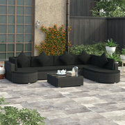 Set Divani da Giardino 8 pz con Cuscini in Polyrattan Nero