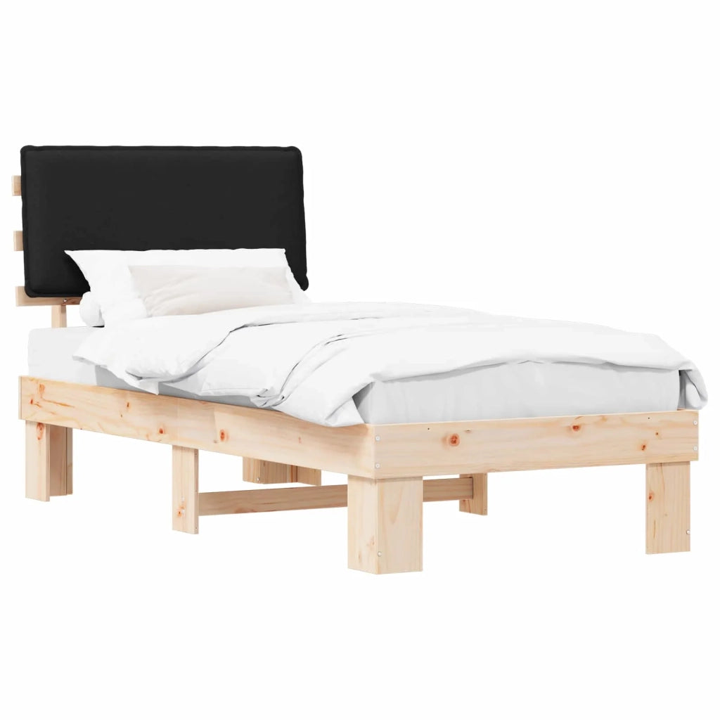 Letto con Testiera Rivestita-Struttura Letto con Testiera Nero 75 x 190 cm Pino massello 170570