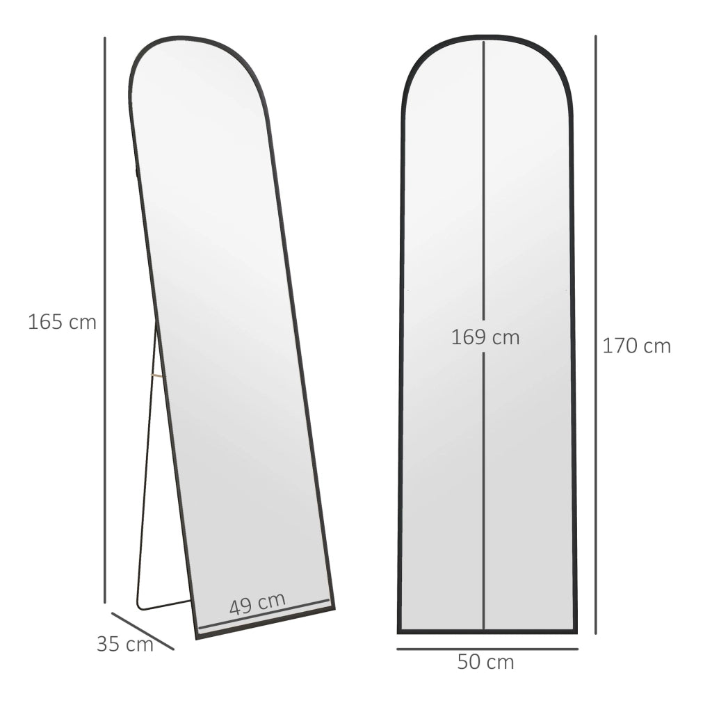Specchio da Terra e Parete Moderno con Supporto Pieghevole 50x170 cm in Lega di Alluminio Nero