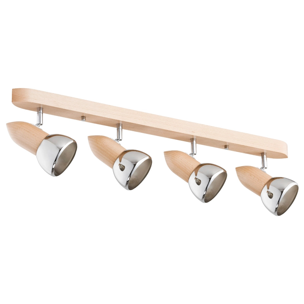 Plafoniera spot 4 luci E27 15W legno/cromo SPARK Alfa