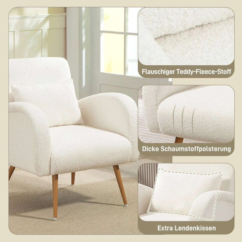 POLTRONA Relax 77x77x83 cm Fleece Crema con cuscino lombare