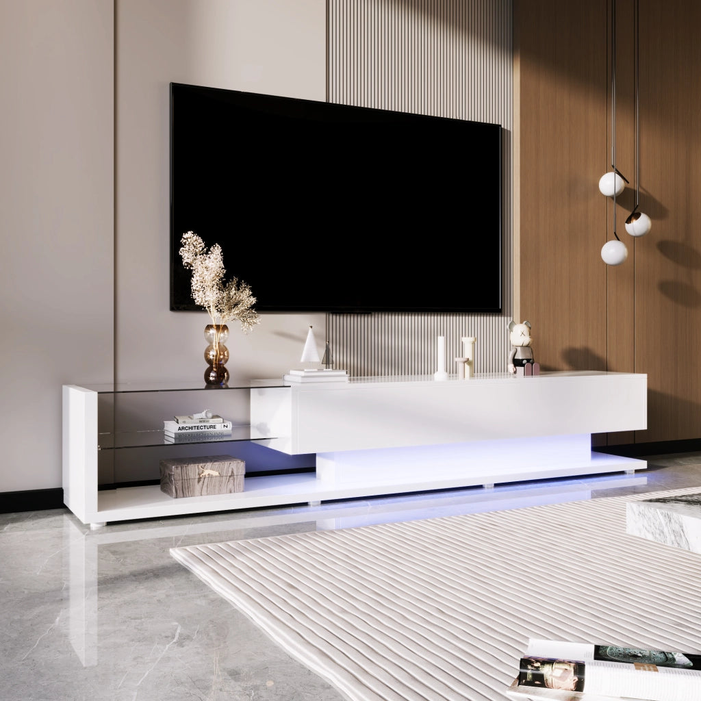 Mobile TV con LED ¨C MINIMAL ¨C Bianco Lucido, Vetro, Design Moderno