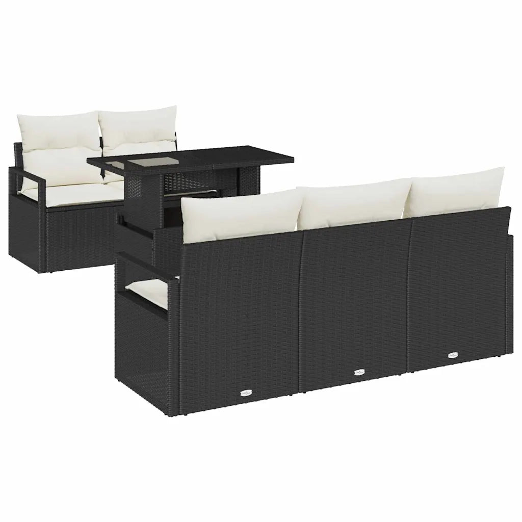 Set Divano da Giardino con archiviazione 6 pcs Nero polyrattan