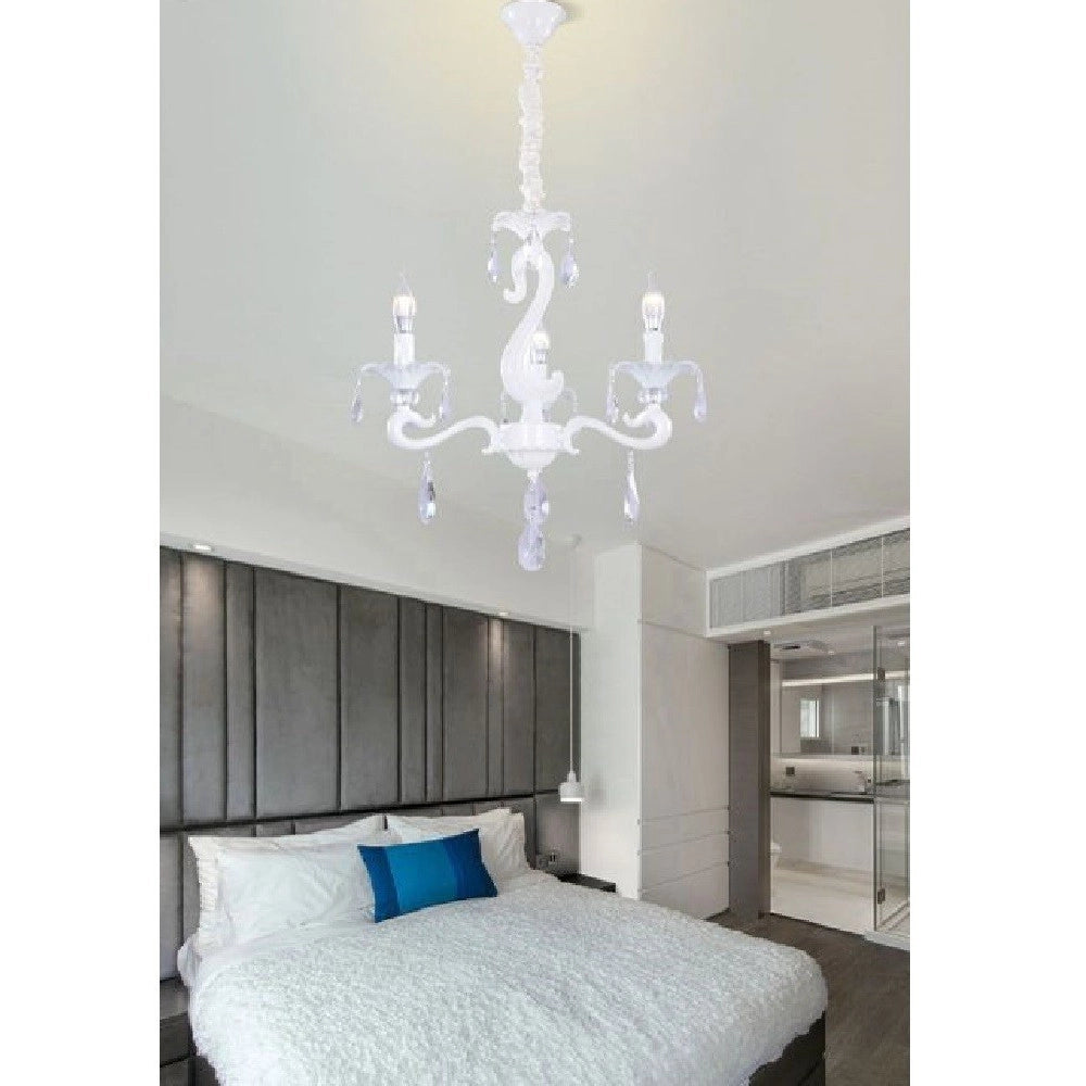 Trade Shop - Lampadario Soffitto Classico 3 Bracci E14 Vetro Cristallo Gocce Pendenti A15-3 -