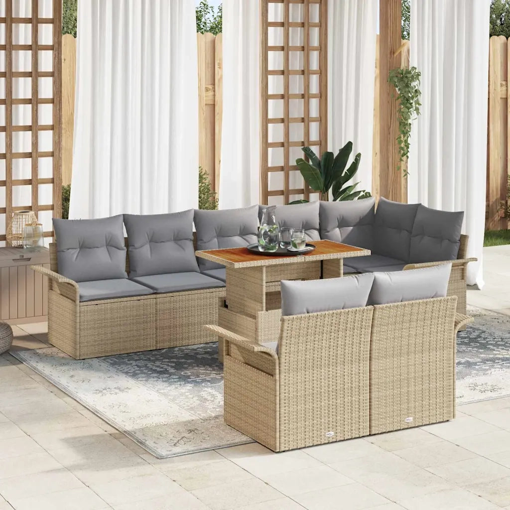 Set Divano da Giardino 9 pcs Beige Poly Rattan 3358086