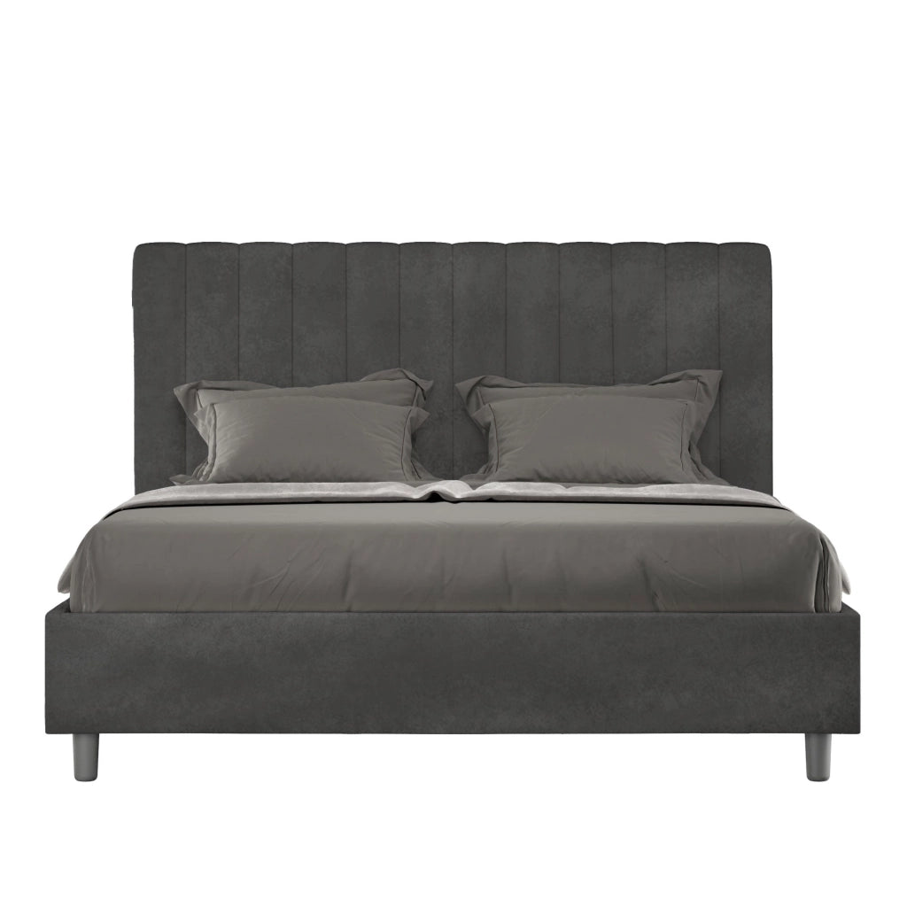 Letto Matrimoniale 160x190 cm con Rete e Contenitore Agueda Grigio