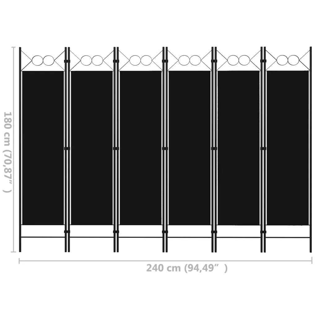 Divisorio Ambienti | Divider per stanze | Paravento a 6 Pannelli Nero 240x180 cm