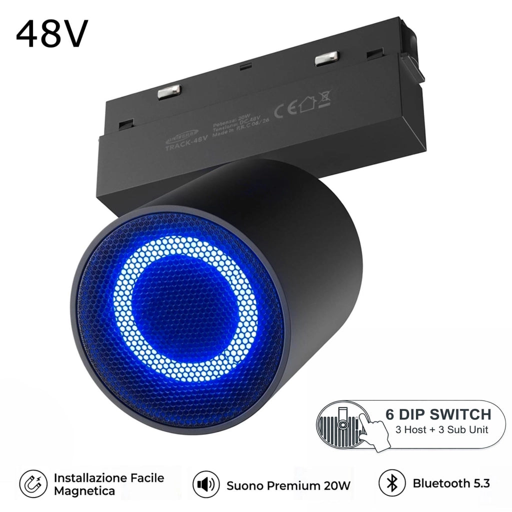 Cassa Speaker Bleutooth per Binario Track Magnetico 48V 20W Audio HI-FI Stereo Negozio Ristorante Showroom