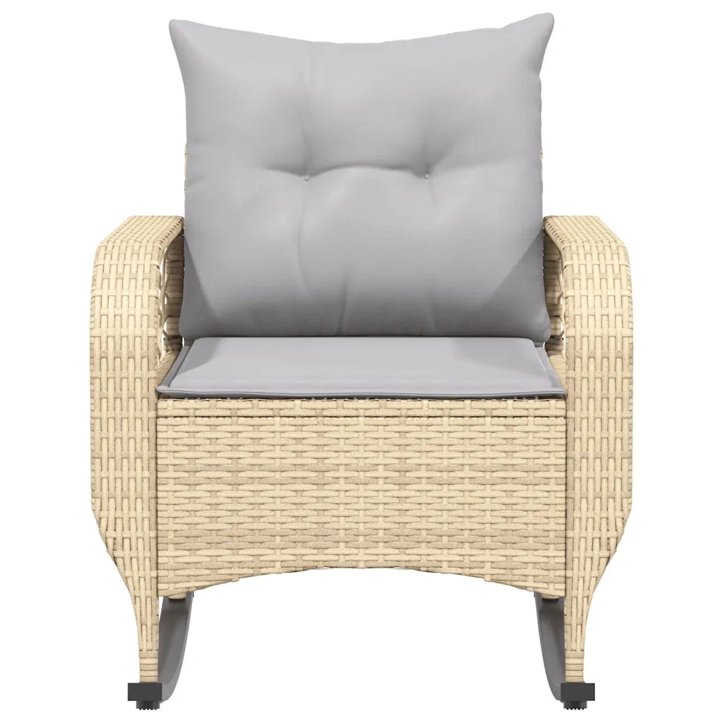 Sedia a Dondolo da Giardino con Cuscini in Polyrattan Beige 4104196