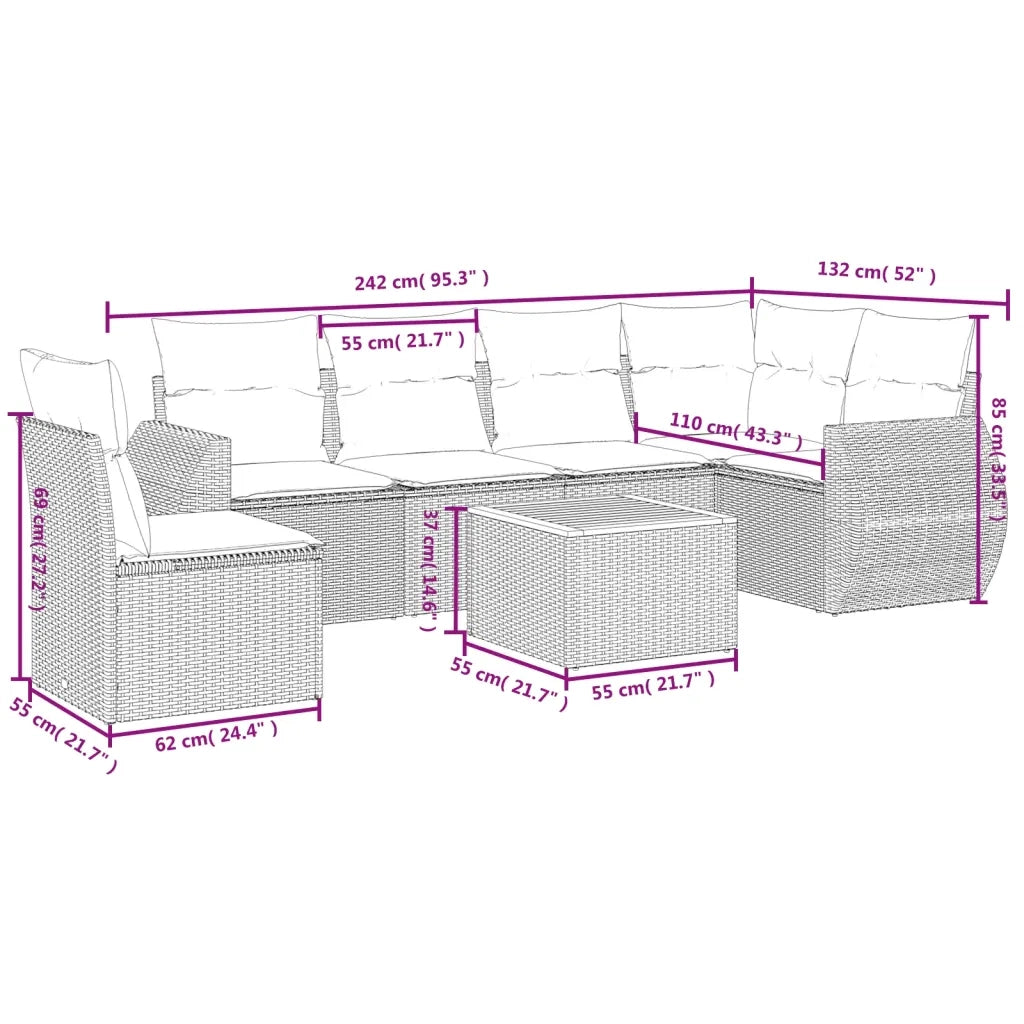 Set Divani da Giardino con Cuscini 7pz Nero Polyrattan 3257358