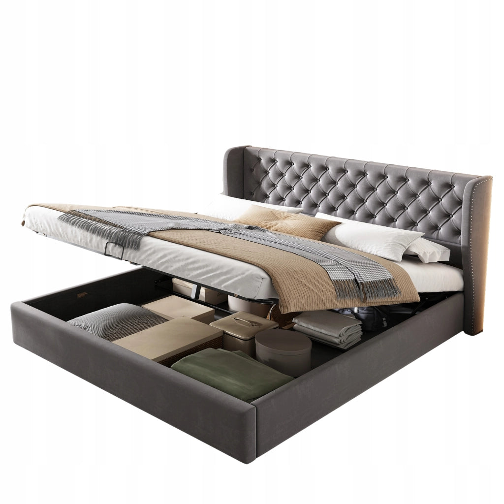 Letto imbottito 160x200 - Xylo - Grigio con sistema idraulico