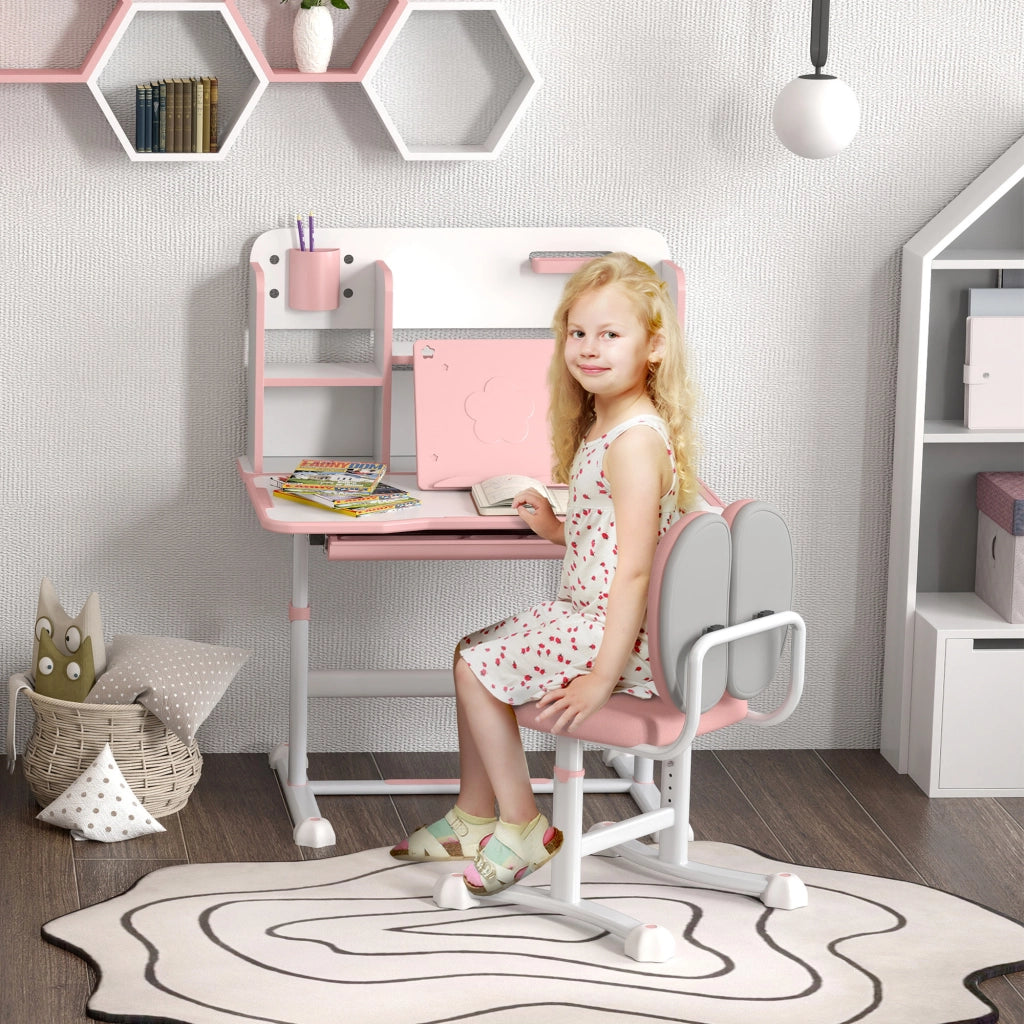 Scrivania Regolabile per Bambini con Sedia, Cassetto e Scaffale ¨C Minimal ¨C Rosa