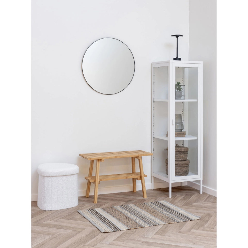 Medford - Pouf in tessuto teddy bianco 42x36x37 cm