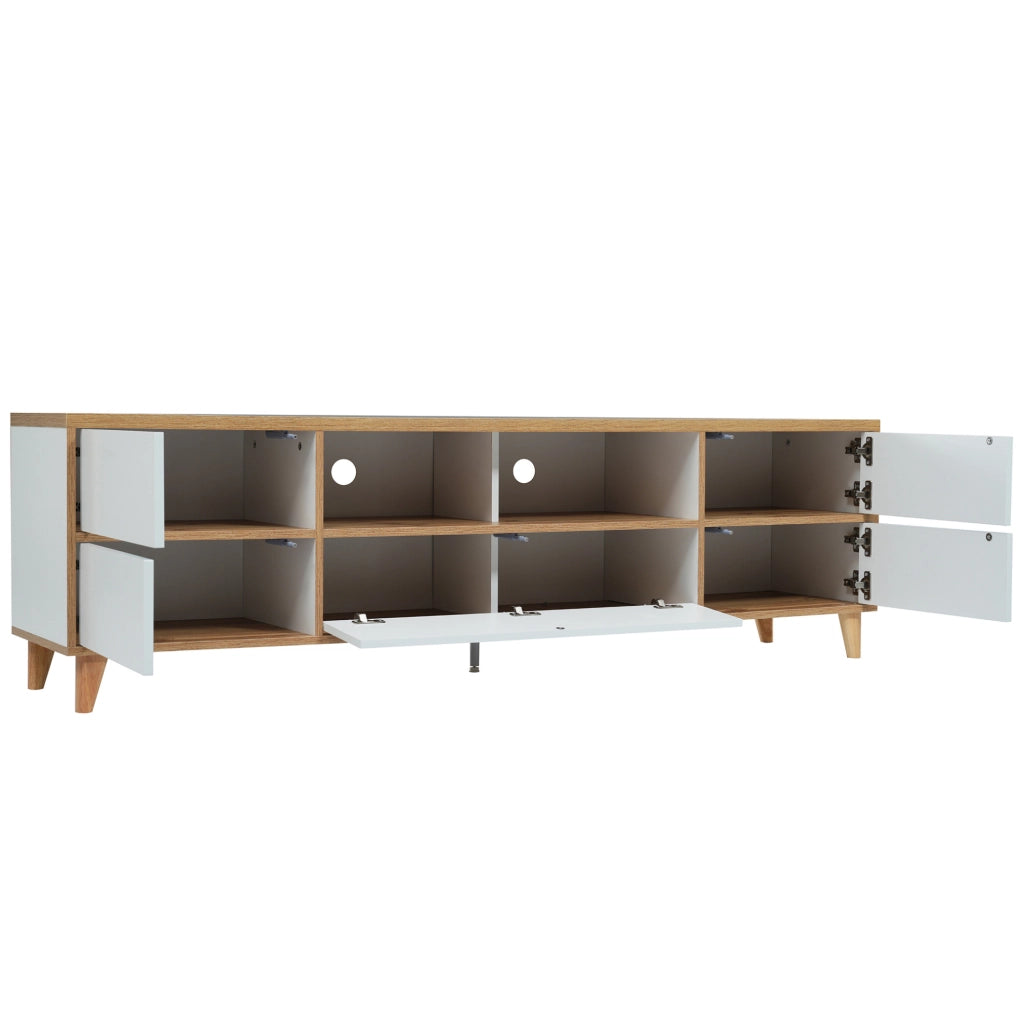 Mobile TV moderno 175x37x51 cm con vani e ante; in MDF; bianco