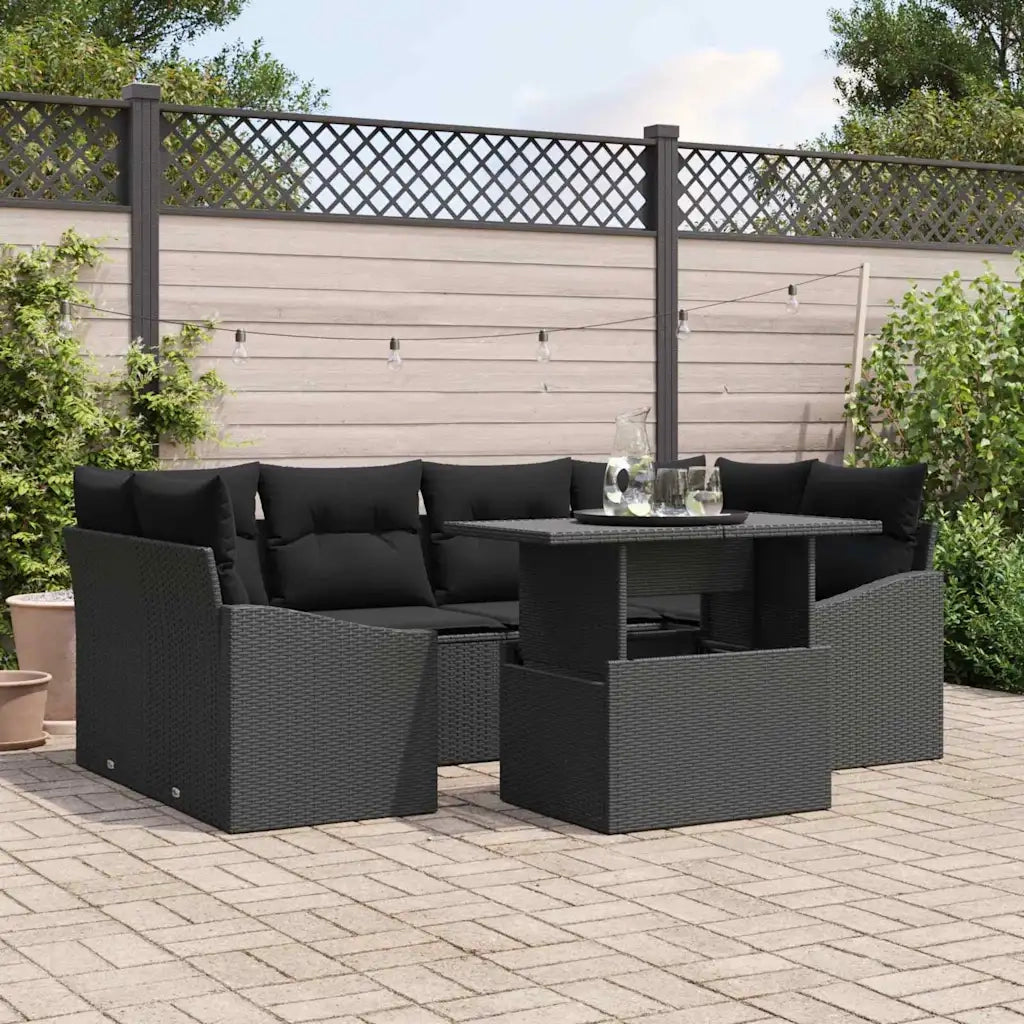 Set Divano da Giardino con cuscino 7 pcs Nero polyrattan 3348939