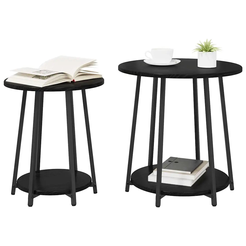 Set tavolini con lo scaffale 2 pz | Tavolo laterale Rovere Nero