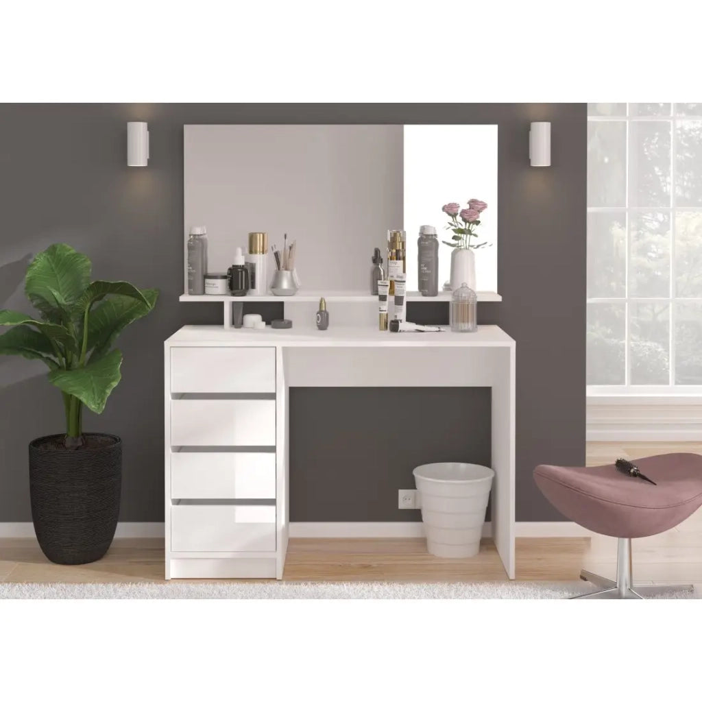 Toilettista ESTRELLA bianca con specchio – 110 cm, 4 cassetti, stile classico