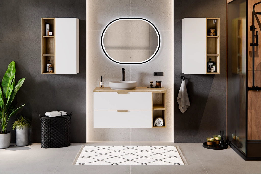 Set mobili bagno con półsłupkiem e regałem Aster White 50 cm