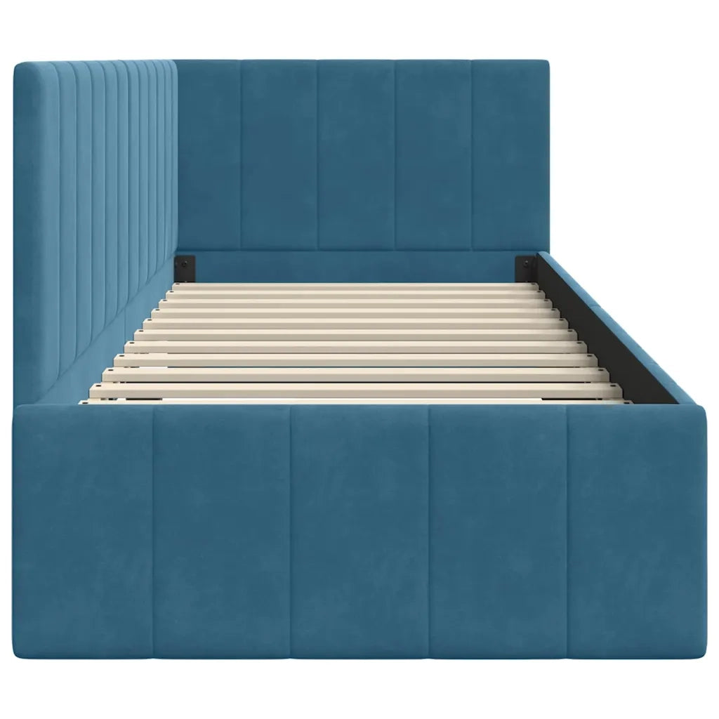 Cornice del letto ad angolo Blu 80 cm x 200 cm Velluto