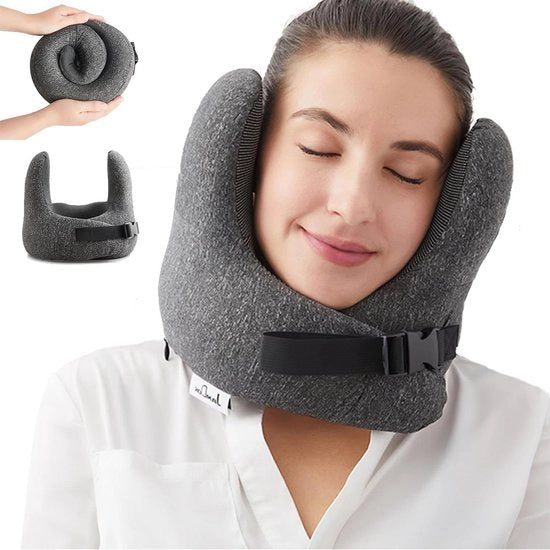 Cuscino di espansione per viaggi con rivestimento lavabile - cuscino regolabile per viaggi - supporto per la testa per auto, aereo, ufficio, casa - grigio