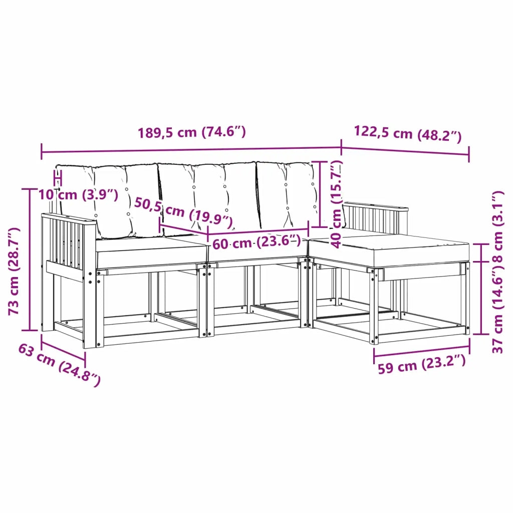 Set di divani da esterno con cuscino 4 pcs Bianco e Nero 3389354