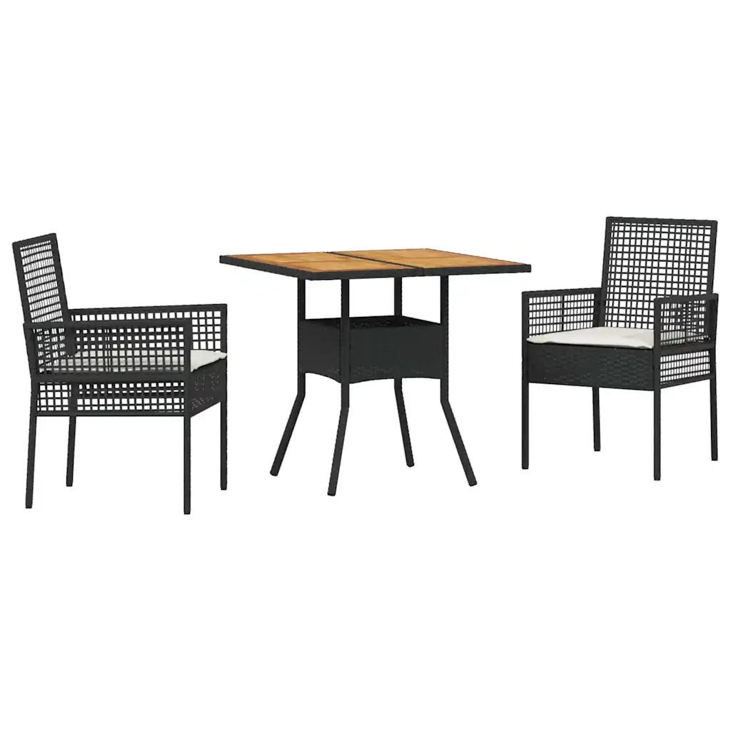 Set da Pranzo per Giardino 3 pcs Nero polyrattan 3334935