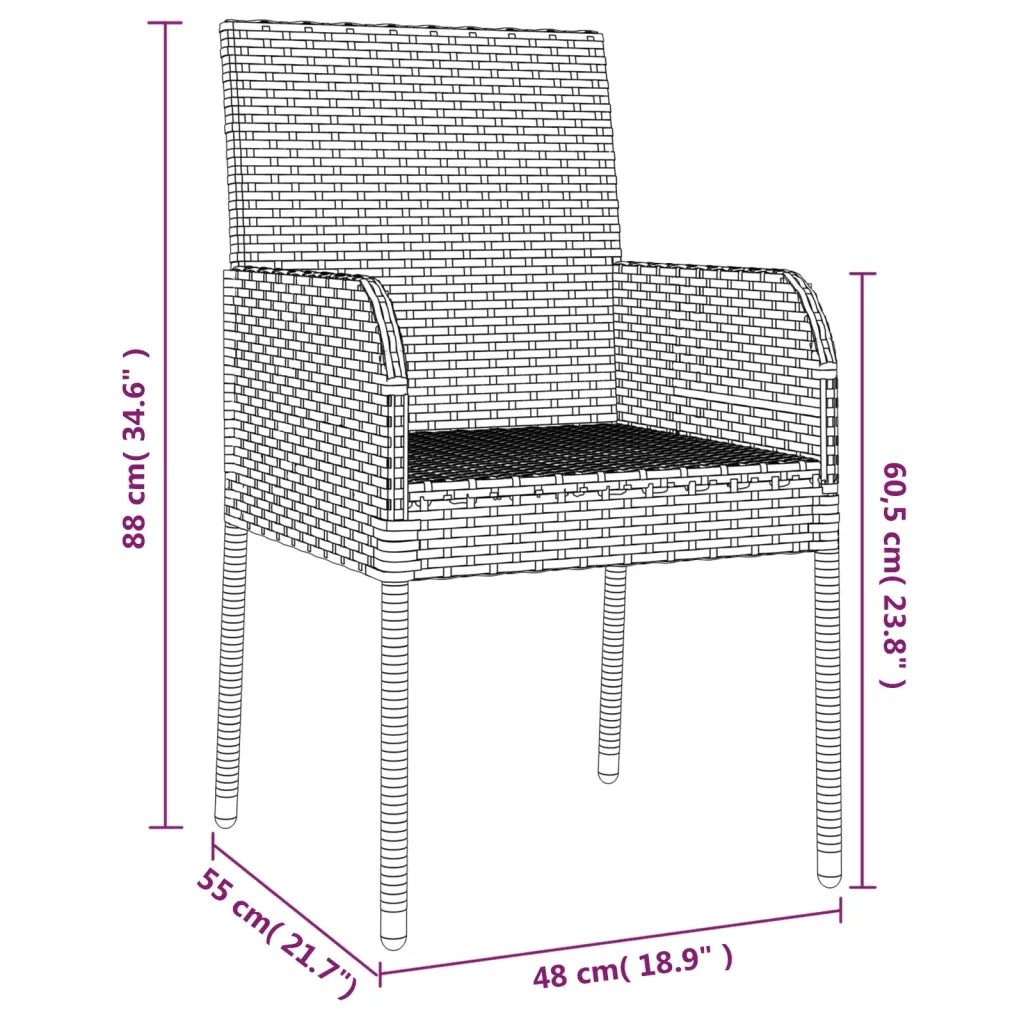 Set Salotto Giardino 3 pz | Set di Mobili da Esterno con Cuscini Nero e Grigio Polyrattan