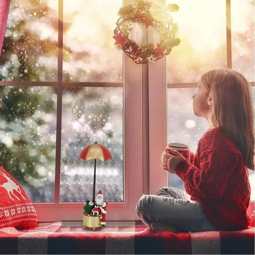 Babbo Natale con Paracadute Decorazione Addobbo Natalizio Rosso e Oro 60 cm