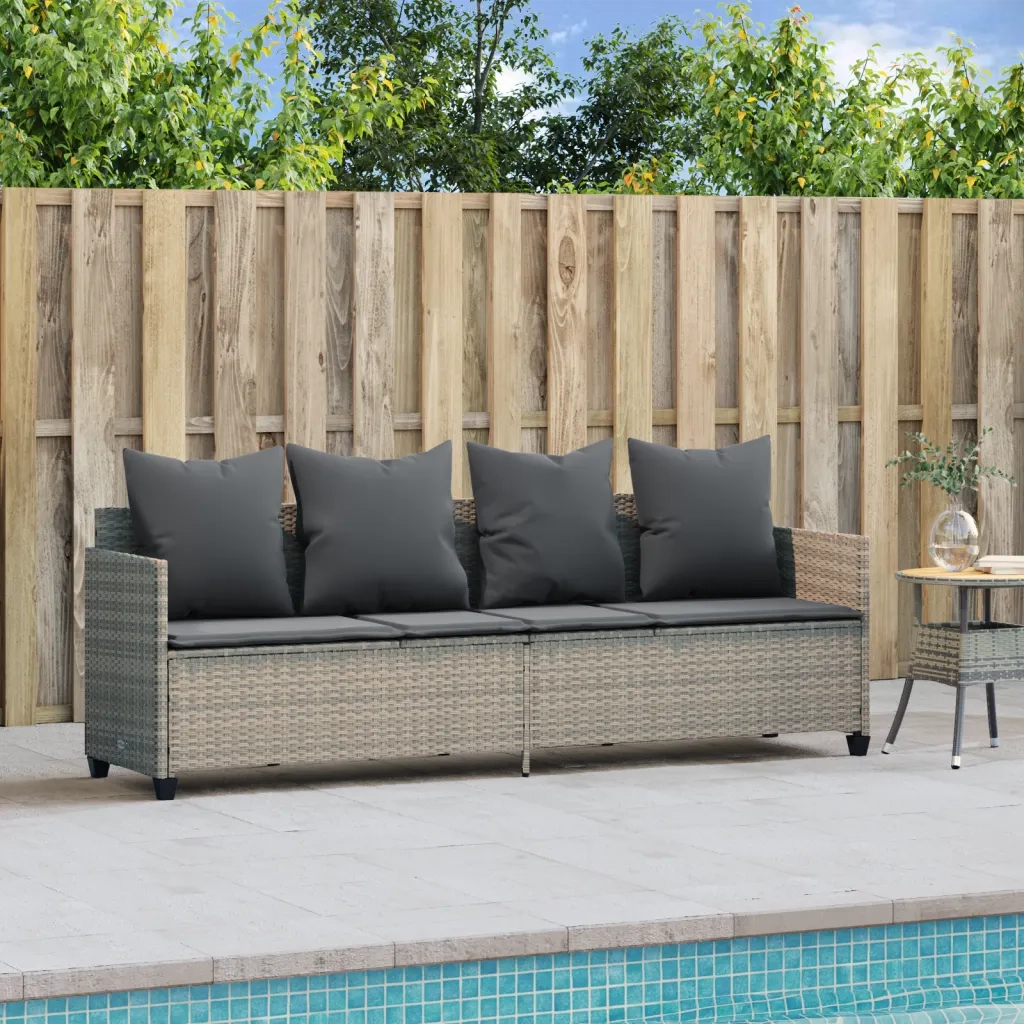 Lettino Prendisole con Cuscini Grigio Chiaro in Polyrattan 368349
