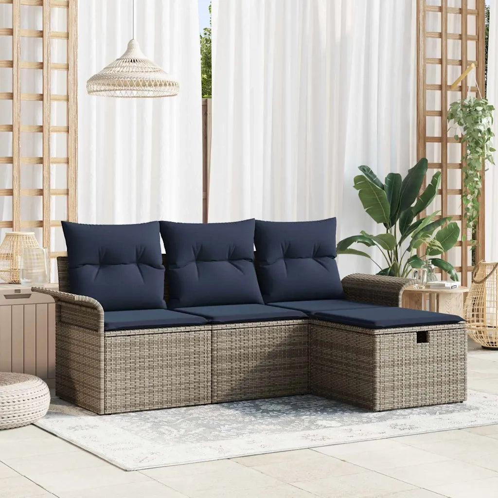 Set Divano da Giardino 4 pcs Grigio e Blu Navy polyrattan 3358854
