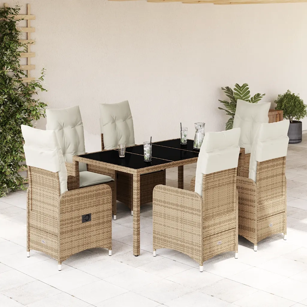Set da Bistrò da Giardino 7 pz con Cuscini Beige in Polyrattan 3277100