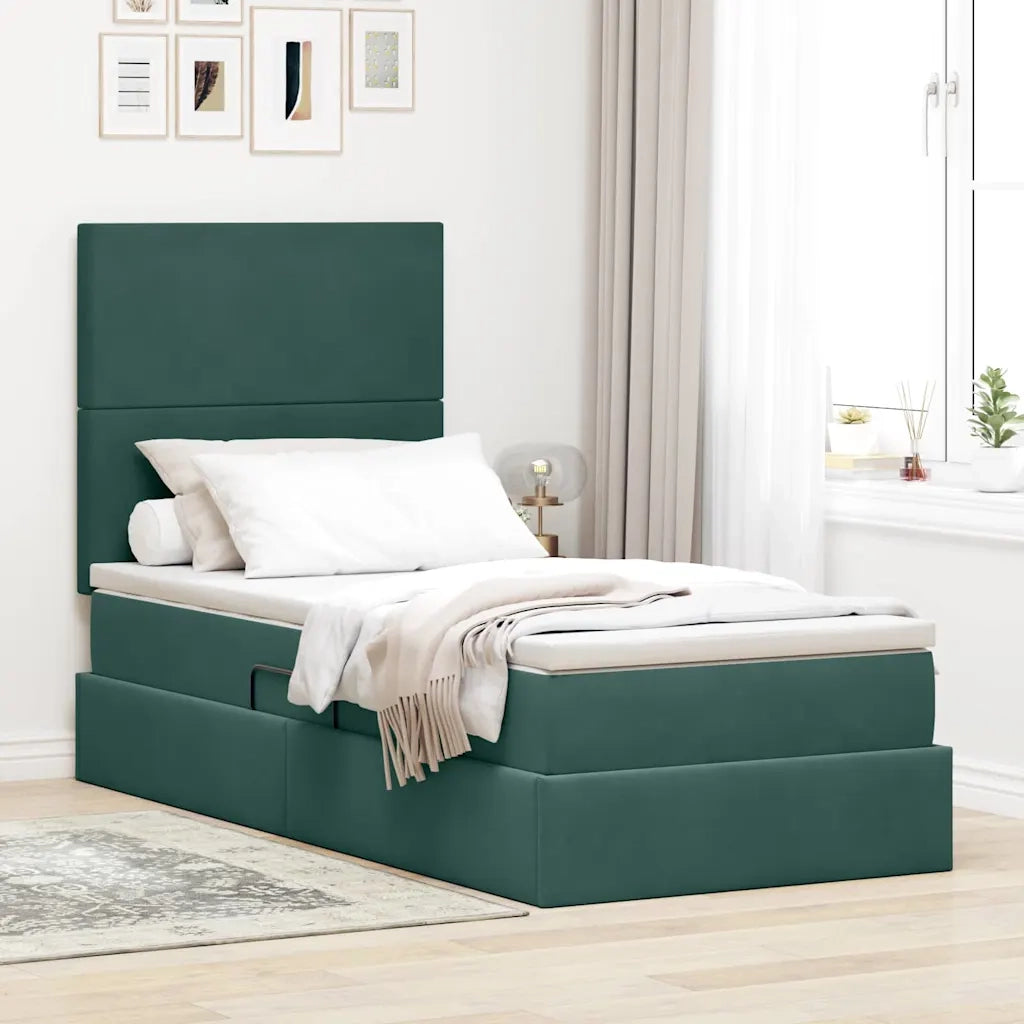 Letto con contenitore e LED Verde Scuro 100 x 200 cm Velluto