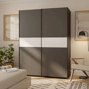 Armadio Camera da Letto Manita, Guardaroba 2 Ante 2 Ripiani, 150x204h cm Nero Antracite
