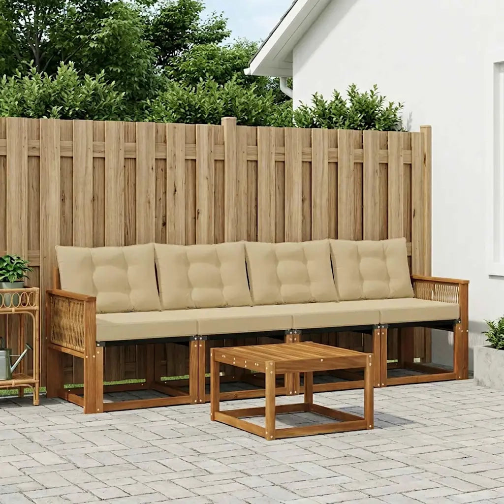 Set di divani da esterno con cuscino 5 pcs Naturale e Beige 3381765
