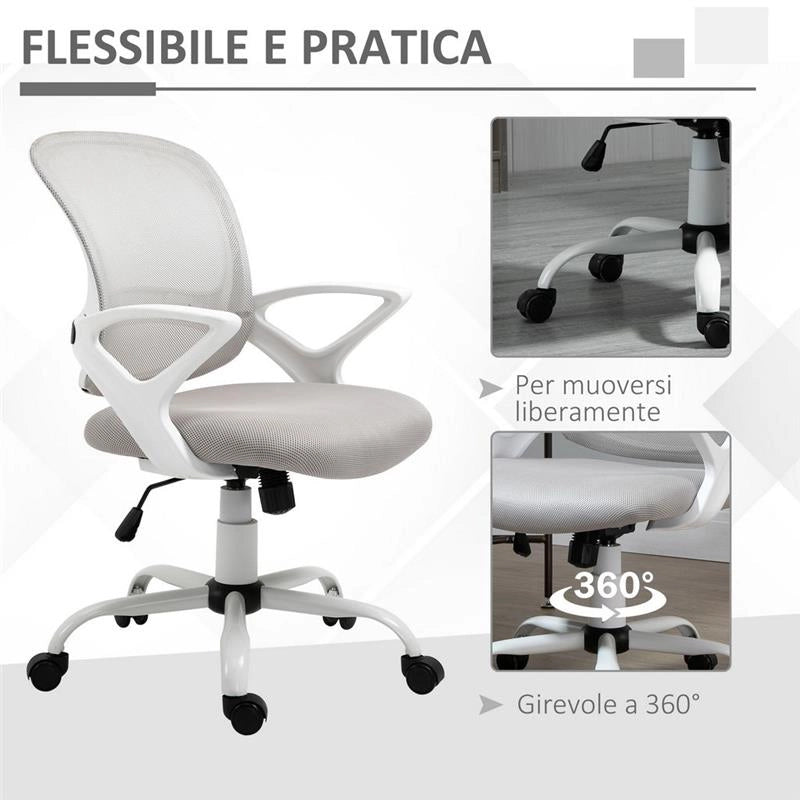 SEDIA ERGONOMICA DA UFFICIO CON ALTEZZA REGOLABILE IN TESSUTO A RETE GRIGIO