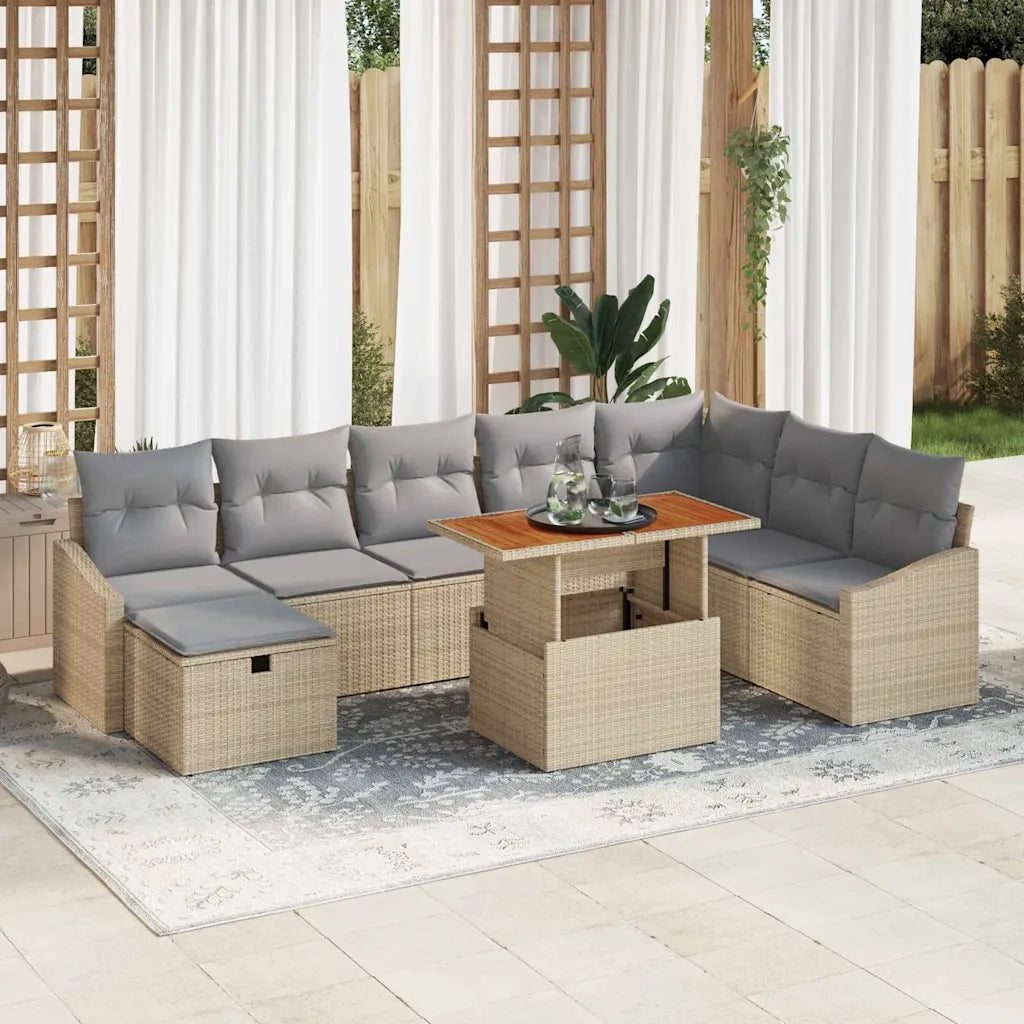 Set Divano da Giardino con cuscino 9 pcs Beige polyrattan 3360039