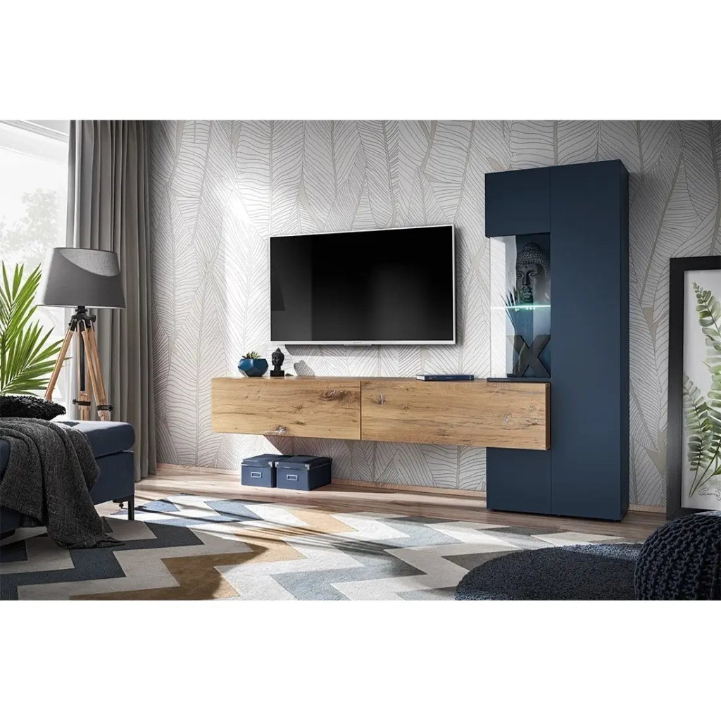 Mobile TV MARIANO - Set completo, colore blu navy e rovere