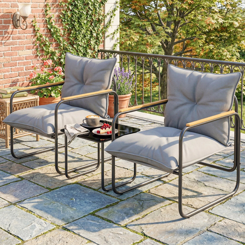 Set Bistr¨° 3 Pezzi, Mobili Esterno Metallo con Cuscini, Grigio Scuro