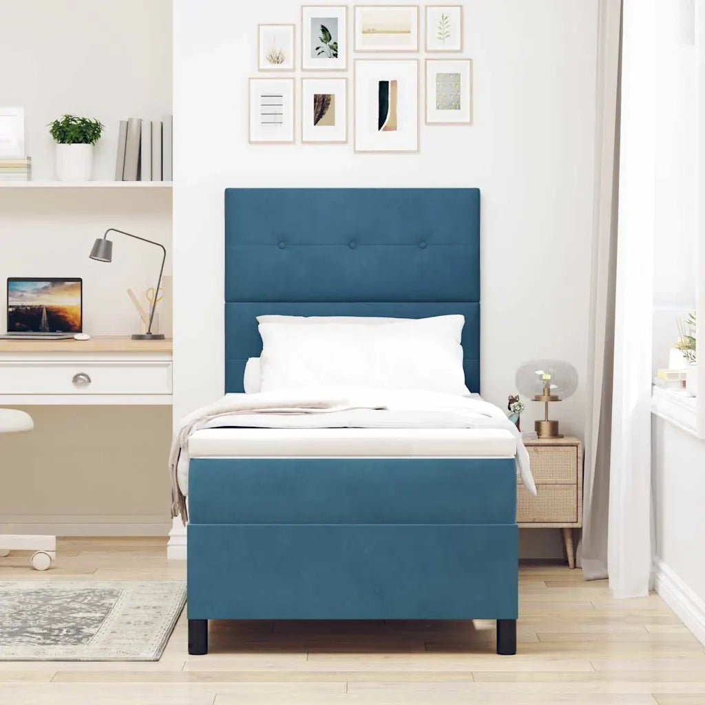 Letto a molle con materasso Blu Scuro 90 x 190 cm Velluto 3339804