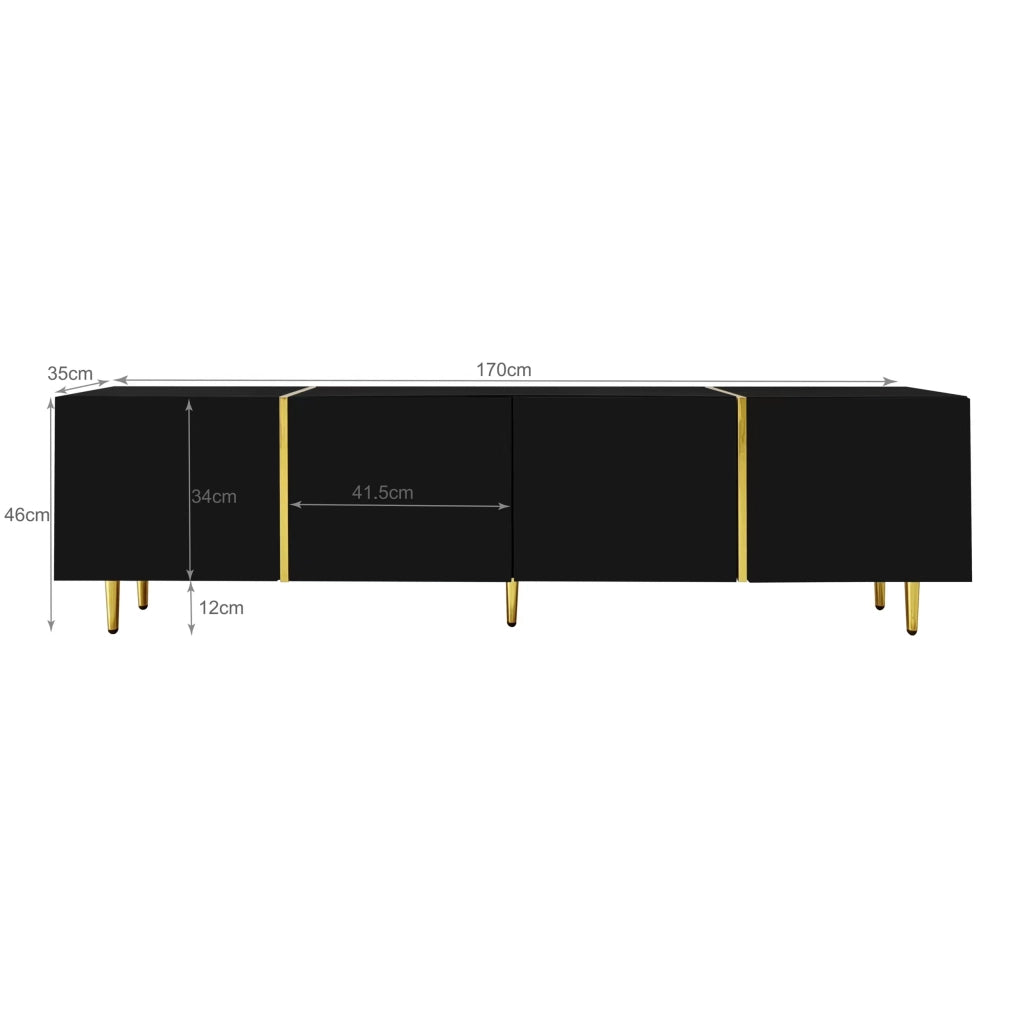 Cassettiera per TV nera lucida in MDF lunghezza 170 cm