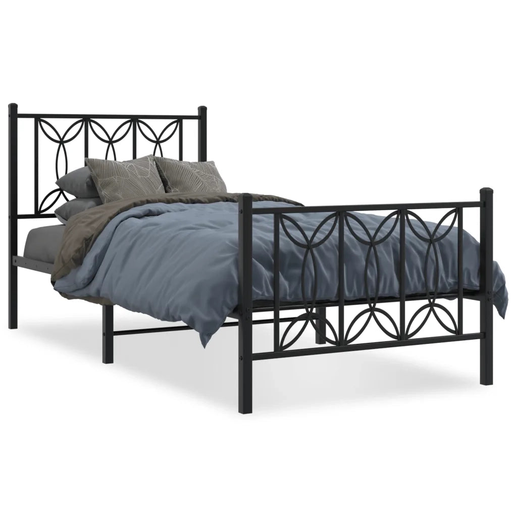 Giroletto con Testiera e Pediera Metallo Nero 80x200 cm 376137