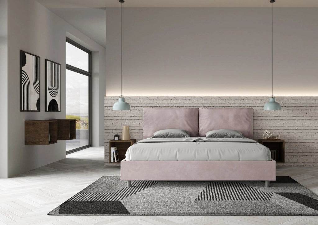 BS COM Letto matrimoniale king size contenitore imbottito 190x200 microfibra glicine Large