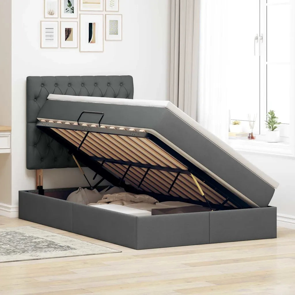 Letto con contenitore e LED con led Grigio scuro 120 x 200 cm