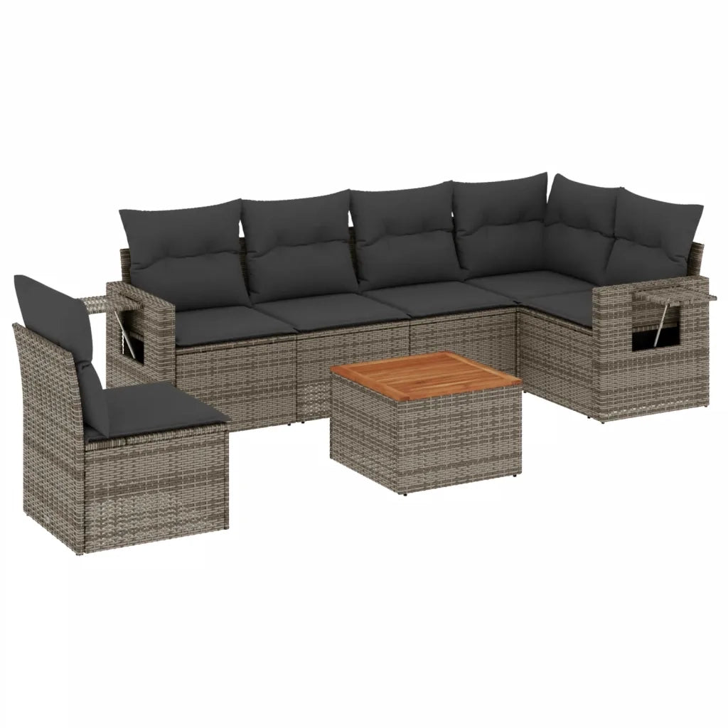 Set Divani da Giardino 7 pz con Cuscini Grigio in Polyrattan 3256921