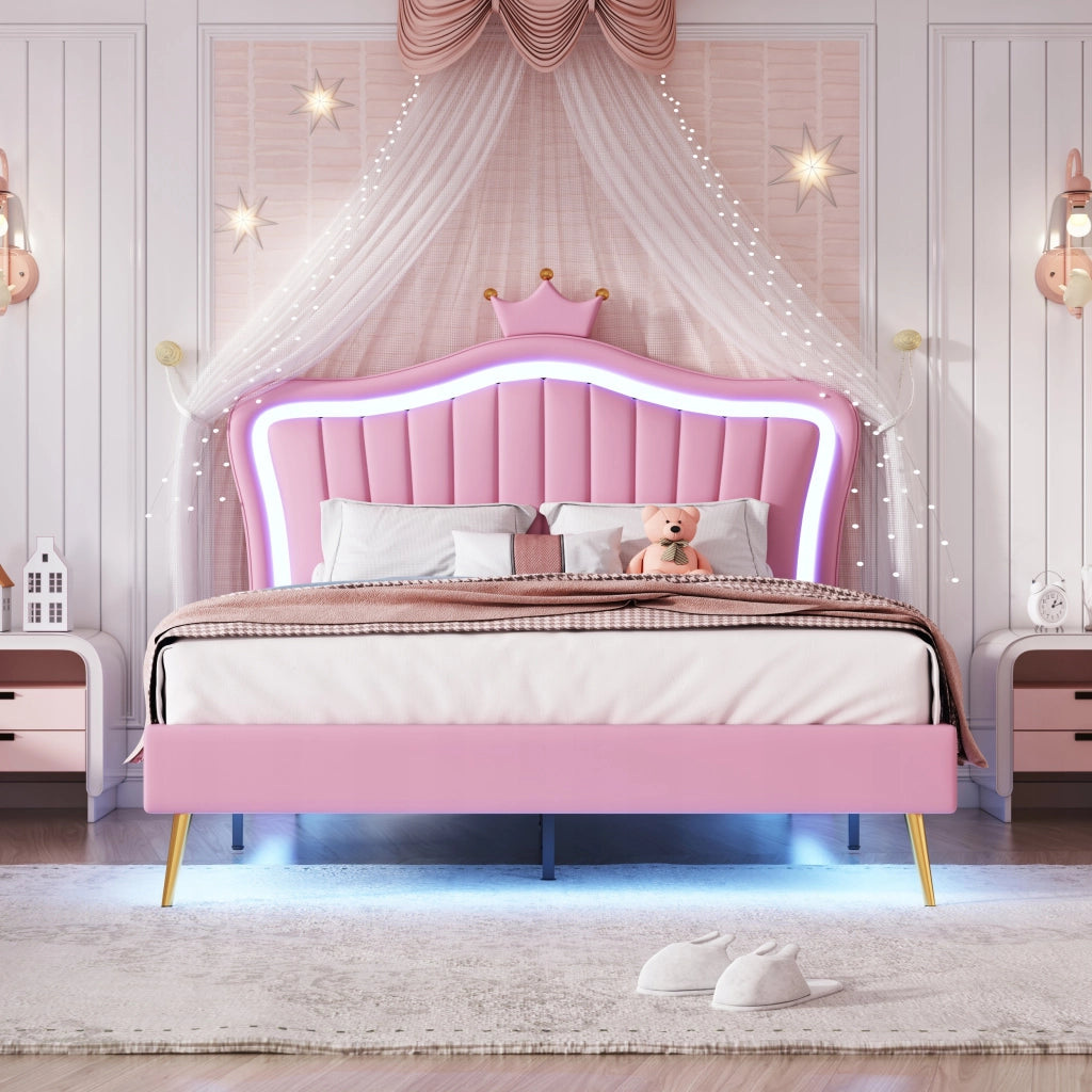 Letto per bambini 140x200 - Xylo - Rosa con illuminazione LED