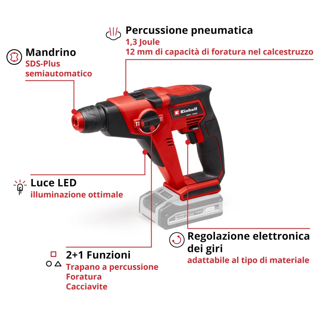 Martello Tassellatore a Batteria Sdsplus 1,3J (tehd 18 12 Li) Einhell